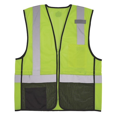 Ergodyne Hi-Vis Safety Vest w/Black Bottom 4XL, 5XL Class 2 U Back, , Zipper 2 Pockets, 1 Mic Tab 8210ZBK